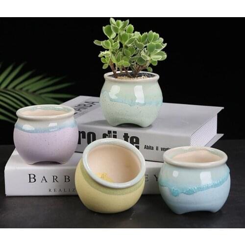 4pcs/set Colorful Macarons Ceramic Flowerpot Indoor Desktop Ornaments Succulent Plant Pot Vase Home Garden Decor
