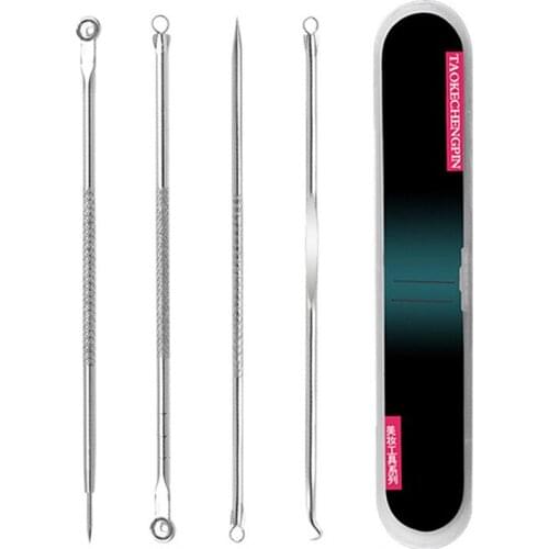 4Pcs Acne Extractor Remover Tool Kit Blackhead Blemish Removers Pimple Needles