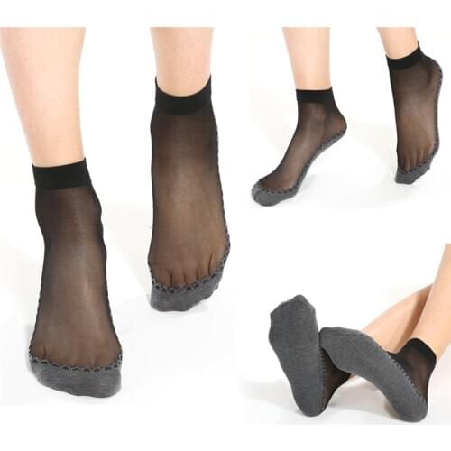 5Pairs Fashion Women Velvet Silk Socks Cotton Bottom Non Slip Sole Massage Socks