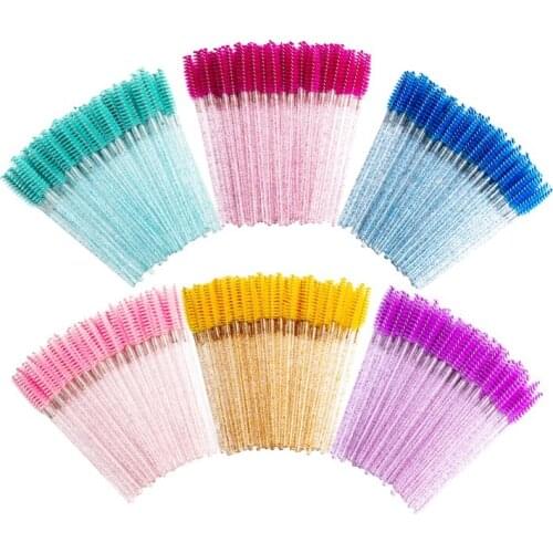50 Pcs/Pack Good Quality Disposable Diamond Handle Eyelash Brushes Mascara Wands Eye Makeup Brush Eyelash Extension Tool