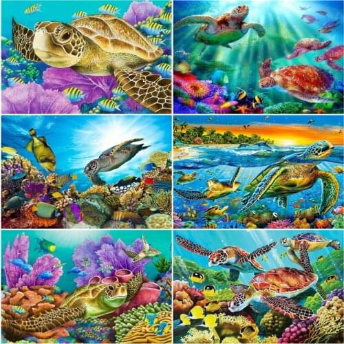 AZQSD 5D Painting By Number Canvas Kits Sea Turtle Abstract Art Unframe Pictures By Numbers Animal Handmade Gift