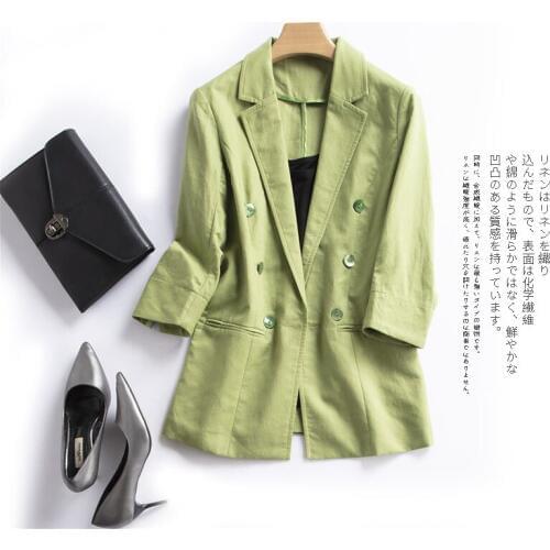 Blazer Feminino Women cotton linen Blazer Suit Jacket Female New Double-Breasted Suit Blazer Women Blaser Mujer black Work Coat