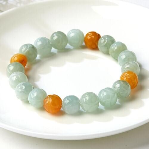 Jade Stone Jadeite Emerald Lotus Bead Bracelet Charm Jewellery Fashion Accessories Chinese Carved Amulet Gifts for Women Her