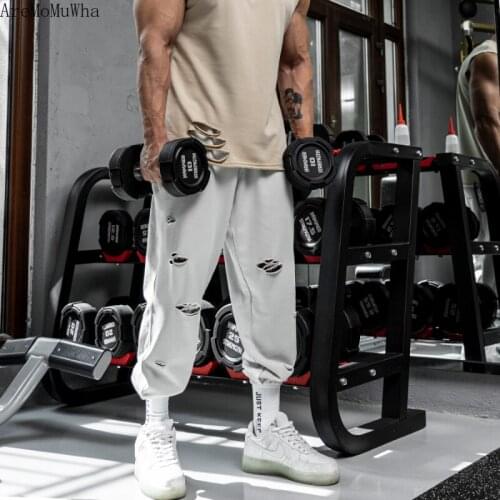 New Loose-fitting Sports Trousers Mens Summer Fitness Tide Brand Old Raw Edge Breathable Foot Pants Streetwear Mens Sweatpants