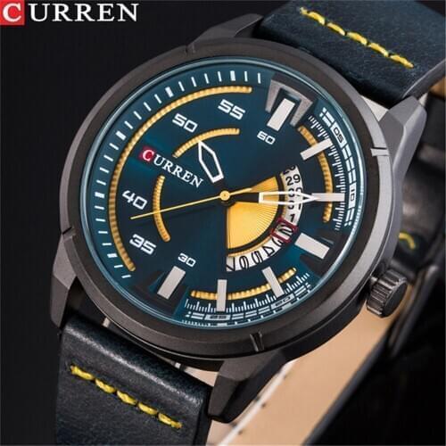 Top Luxury Brand CURREN Men Watch Casual Leather Strap Quartz Watch Creative Dial Waterproof Sport Wristwatch Date Display Clock