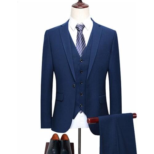 Business 3 Piece Suit Set Groom Wedding Blazer Coat Trousers Waistcoat Slim Workwear Mens High End Large Size Jacket Pants Vest