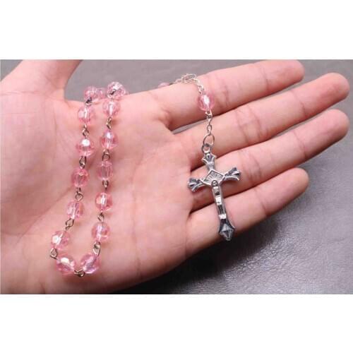 TZK 8mm plastic bead long bracelet. Good Virgin Mary prayer bracelet. Blessing Crystal Bracelet Rosary, Catholic Long Bracelet