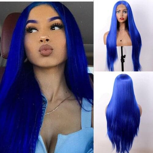 EEWIGS Royal Blue Wig Heat Resistant Straight Lace Front Wig Glueless Yellow Synthetic Lace Front Wigs for Black Women Cosplay