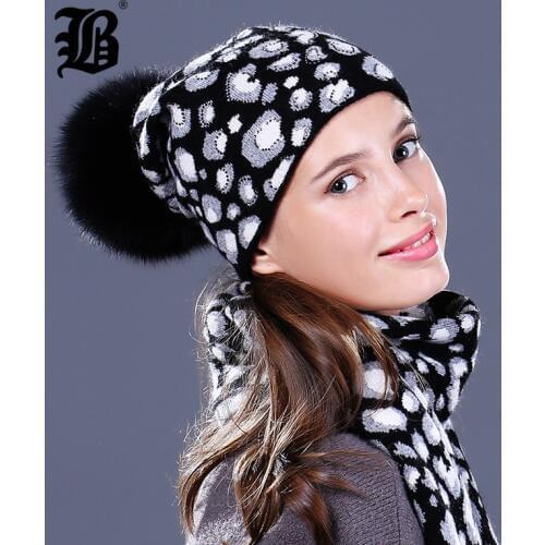 [FLB] Raccoon Wool real Fox Fur Pom Poms Hat Female Women Warm Knitted Casual High Quality Vogue Winter Hats Skullies Beanies