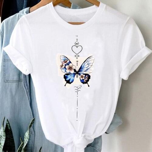 T-shirts Women 90s Butterfly Floral Lady Print Female Tee T-Shirt Vintage Cute Ladies Spring Summer Clothes Graphic Tshirt Top