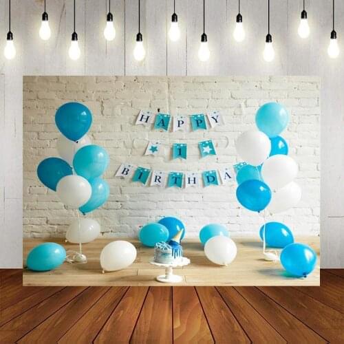 Blue Balloon Gift White Wall Happy Series Background Child Birthday Party Scene Decoration Studio Photography Photo Cloth
