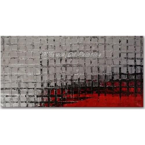 Mintura Wall Picture for Living Room Oil Paintings on Canvas Hand Painted Abstract Silver Grid Hotel Decor Wall Art No Framed