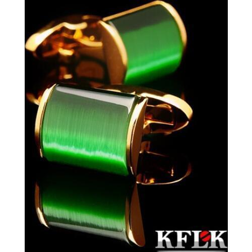 KFLK jewelry 2020 shirt cufflink for mens Brand cuff button wedding Green cuff links High Quality Gold abotoaduras Jewelry