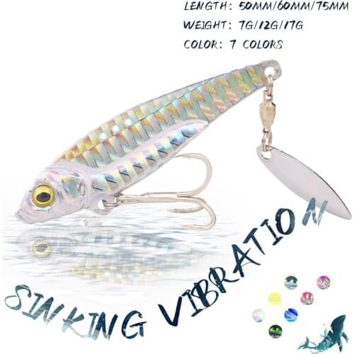 KoKossi 1PCS 7G/12G/17G VIB Fishing Hard Lures Vibration Artificial Bait 3D Eyes Sinking Metal Bait Spinner Spoon Fishing Tools