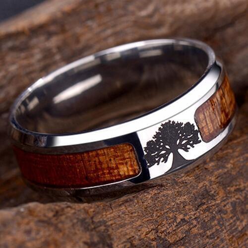 Mens Wood Inlaid Tree Of Life Finger Stainless Cross Faith Wooden Finger Ring Masonic Pride Rings Gift For Man Women Emo Gifts