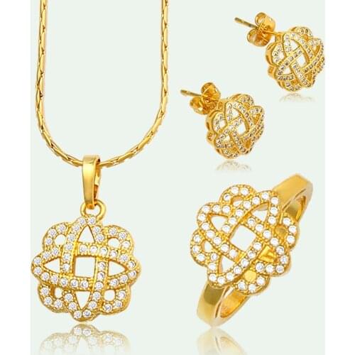 NEW Romantic Small Heart Necklace Earrings Set Gold Color Cubic Zirxonia Jewelry Sets For Female Wedding
