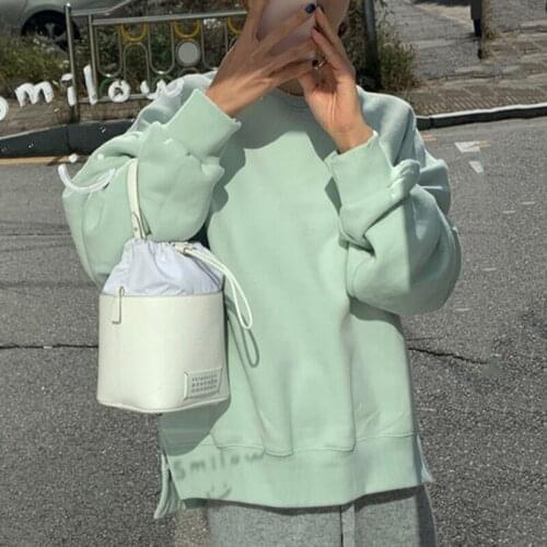 Korean Autumn Age-Reducing Candy Color Round Neck Pullover Irregular Split Loose Wild Long-Sleeved Sweater Women