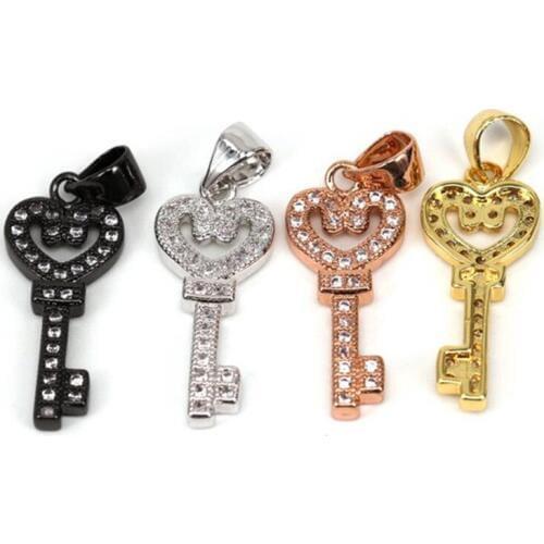 Key Pendant Pave Key Charm Key Pendant Jewelry Supplies Jewelry making DIY Jewelry Rose gold Key Charm Heart Pendan