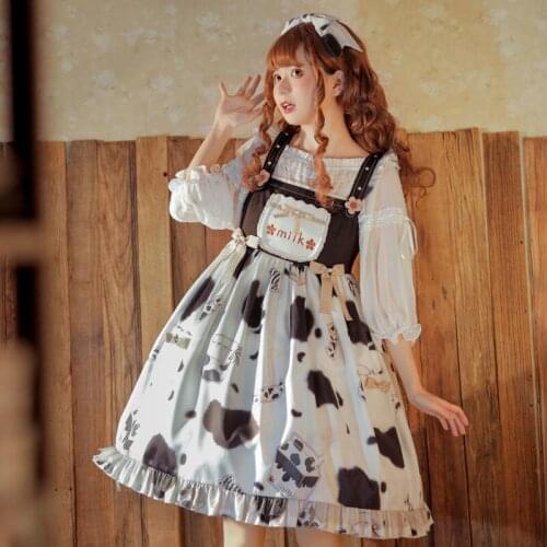 Kawaii Lolita Daily Sweet Sugar Milk Print Jsk High Waist Cute Tea Party Princess Light lo Summer Sleeveless Soft Girl Dresses