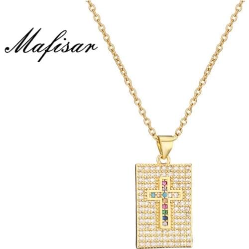 Mafisar Hot Sale Gold Color Evil Eye Necklace Fashion CZ Key Cross Pendant Necklace Female Party Jewelry Wedding Accessories