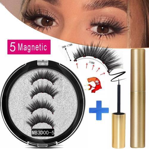 MB New Long 5 Magnetic Eyelashes Eyeliner Set 3D Mink Eyelashes Thick Faux Cils Magnetique Natural Glue Free Magnet False lashes