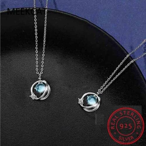MEEKCAT 100% 925 Sterling Silver Jewelry Universe Planet Stone Pendant Choker Necklace For Women Girl Gift Jewelry DS1309