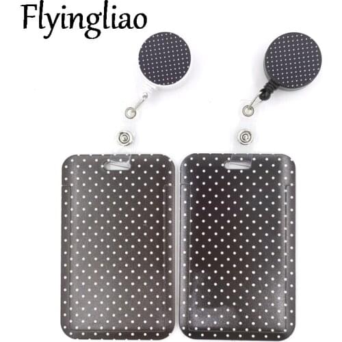 Black spot Wave Point Cartoon Cute Credit Card Holder Lanyard Women Men Kid Student Retractable Badge Reel ID Name Bus Clips