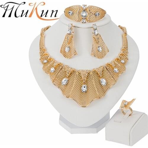 MUKUN Fashion Jewelry Sets Nigeria Dubai Gold Color Necklace Earring Set for Women Africa Bead Bridal Flower Jewelry Set Wedding