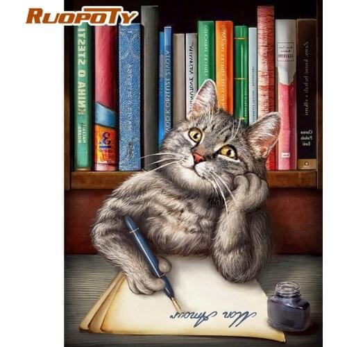 RUOPOTY Frame DIY Oil Painting By Numbers For Adults Cat Animals Drawing Coloring By Numbers Animals Handmade For Home Decor