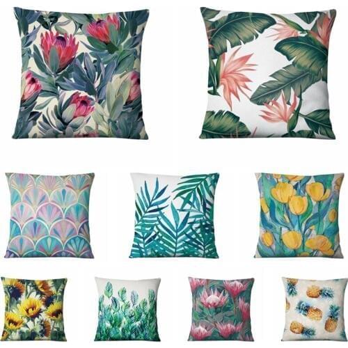 Tropical Plant Printed Pillowcase Spring Floral Cushion Decorative Pillow Home Decor Sofa Throw Pillow Almofadas Decorativas