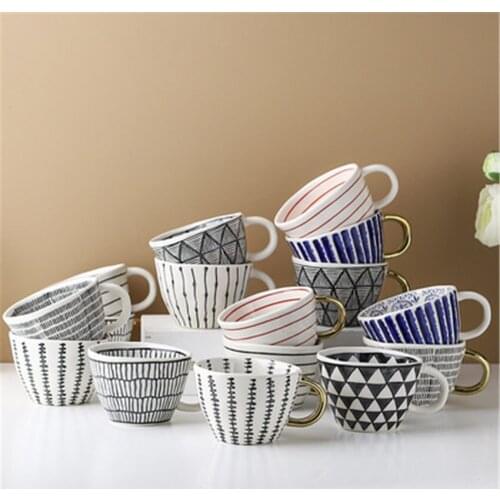 Creative Irregular Shaped Mug Geometric Ceramic Mugs With Gold Handle Handmade Coffee Cups Tea Milk Mug Cup Unique Gifts Home