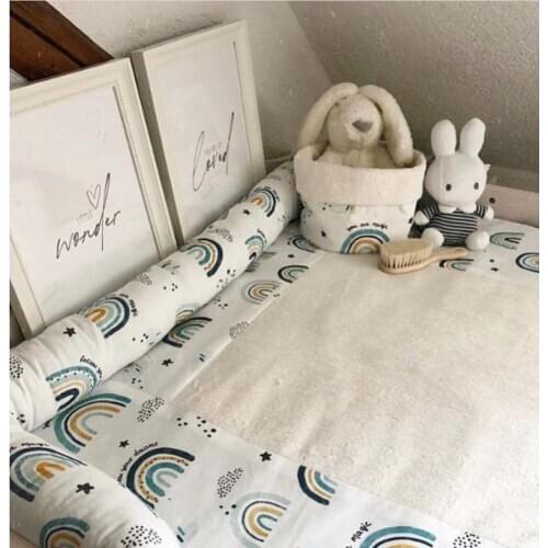 Nordic Newborn Bumper Long Rainbow Pillow Baby Bed Fence Woven Plush Crib Cushion Bed Fence
