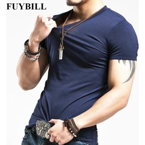 New FuyBill Brand Clothing 10 colors V neck Mens T-Shirt Men Fashion Tshirt Fitness Casual For Male T-shirt S-5XL Free Shipping