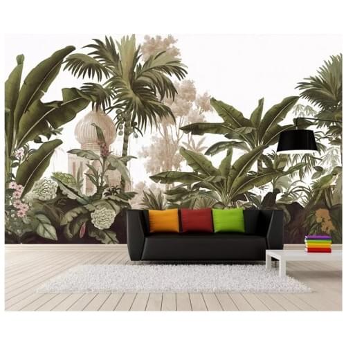 Beibehang wall paper Personalized European retro retro wallpaper painted hand-painted rain forest murals television background