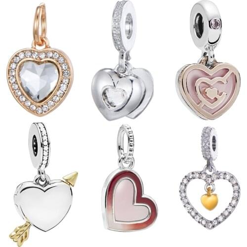 Octbyna Romantic Love Heart-shaped Pendant Fits Pandora Bracelet Necklace For Women Making Crystal DIY Beads Jewelry Accessories