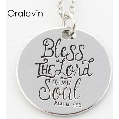 Wholesale BLESS THE LORD OH MY SOUL Engraved Pendant Charms Necklace Lover Gift Jewelry 10Pcs/Lot,#LN186