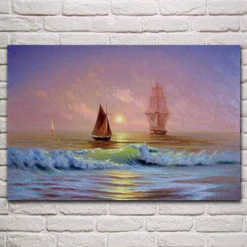 Sailing ship in sunrise nautical seascape fanart living room decoration home wall art decor wood frame fabric posters KM681