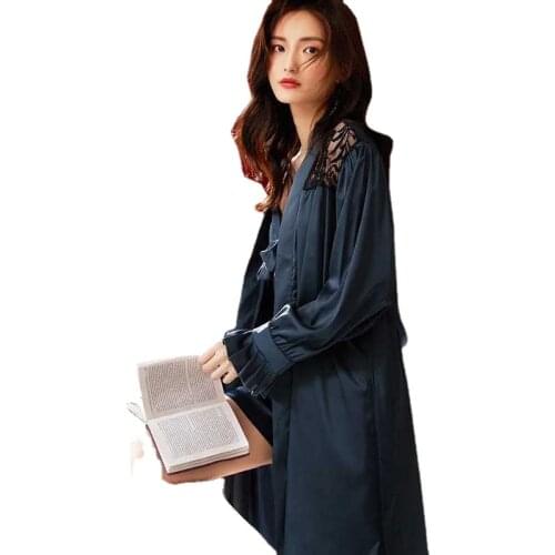 8411--b1 Long Sleeve Pajamas Autumn Ice Silk Long Sleeve Trousers Suit Printing Fashion Pyjamas Set