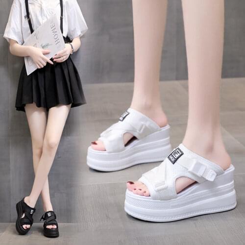 Women Summer Red Wedges Sandals Platform Super High Heels Slippers Woman Outdoor Casual Thick Bottom Peep Toe Slides 2021