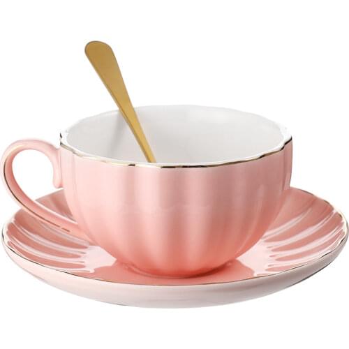 North European pumpkin coffee cup and Dish Set pink style