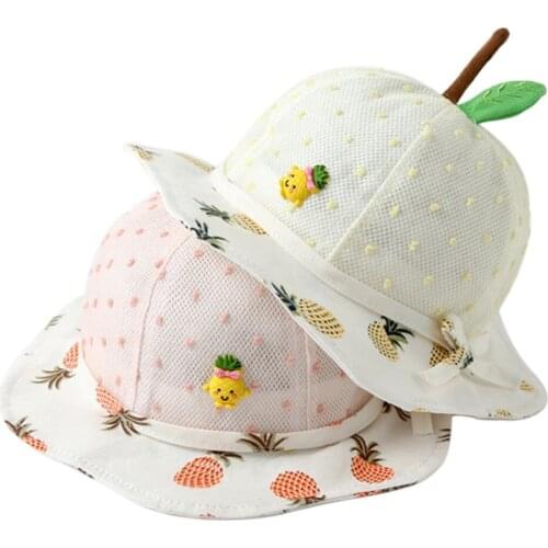 2020 Cute Baby Girls Fisherman Hat Summer Toddlers Cute Cartoon Pineapple Printing Leaf Decoration Sun Protection Mesh Cap
