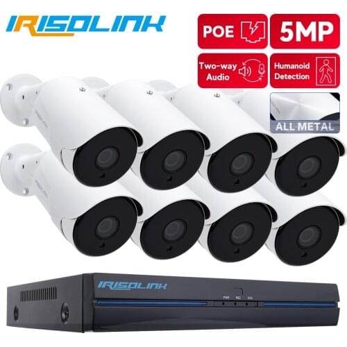 Irisolink Security Camera System 8CH 5MP HD POE NVR Kit CCTV Two Way Audio AI Detect Outdoor Video Surveillance IP Camera Set