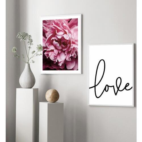 Scandinavian Painting Poster Canvas Print Flowers Peony Wall Pictures For Living Room Minimalist Love Quote Wall Art Home Decor
