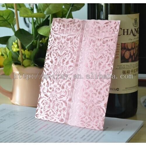 Laser cut wedding cards orange wedding invitations with lace pink lace wedding invitations made in china