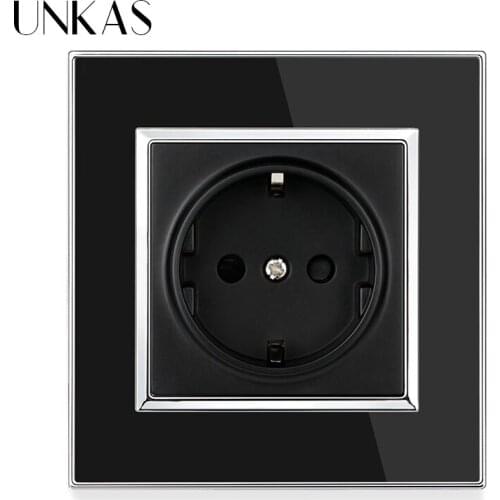 UNKAS Mirror Acrylic Panel Russia Spain EU Standard 16A Wall Socket Dual USB Charge Port Black White Electrical Outlet