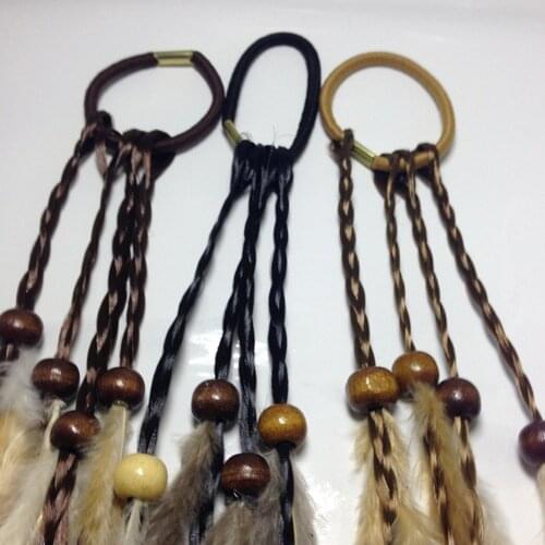 Bohemian Feather Headdress Color Ponytail Wig Ramie Hair Rope Hair Accessories Personality random send