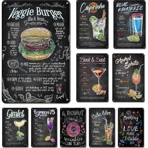 Vintage Whiskey Cocktail Metal Plate Tin Sign Kitchen Coffee Metal Poster Signs Retro Tiki Bar Cafe House Decoration Accessories