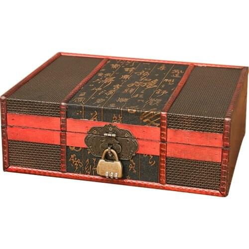 Retro Storage Box Antique Wooden with Lock Password Desktop Sundries Storage Box Home Finishing Small Box Wooden Box