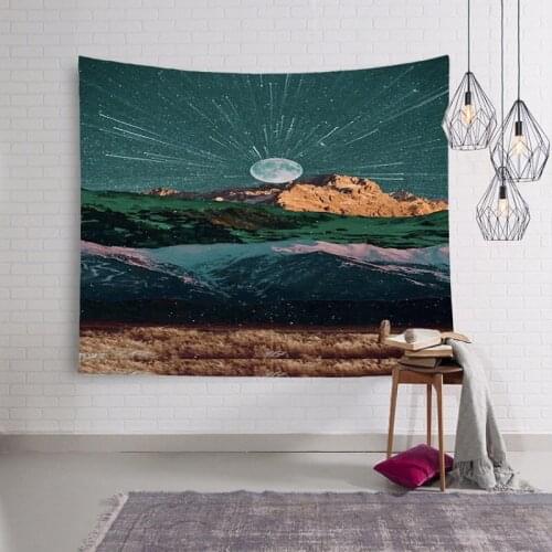 Sunset Mountain Wall Hanging India Tapestry Nature Art Wall Fabric Hippie Psychedelic Tapestry Tree Landscape Wall Carpet Cloth