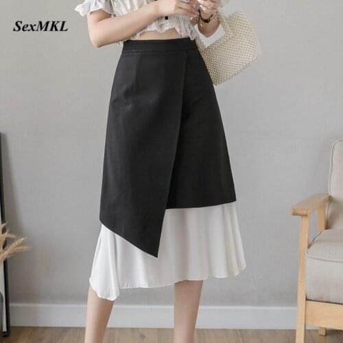 Plus Size Elastic Winter Long Skirts Women 2020 Elegant Fashion Patchwork High Waist Skirt Korean Clothing Black Office Skirt